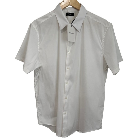 Theory Sylvain White Short Sleeve Slim Fit Button Down Shirt SZ XL Luxury NWT - Picture 4 of 8